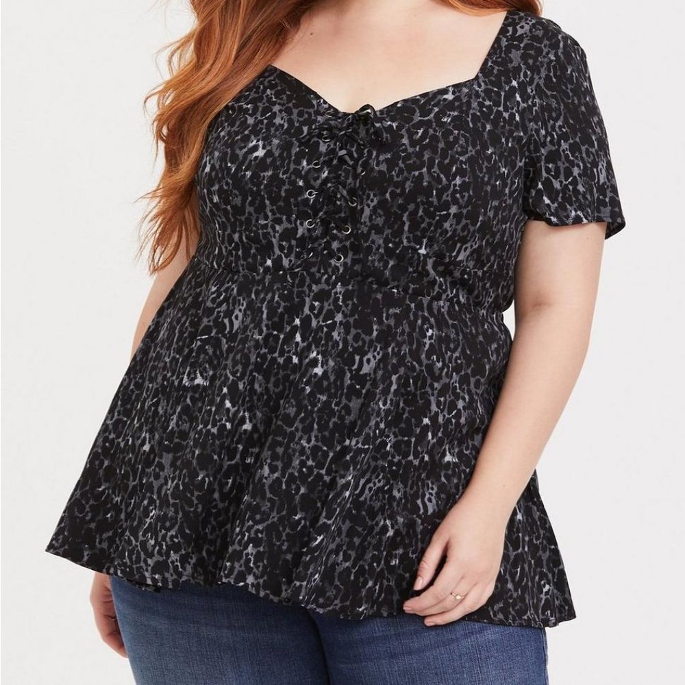 TORRID BLACK LEOPARD CHEETAH PRINT BABYDOLL TOP SIZE 2x